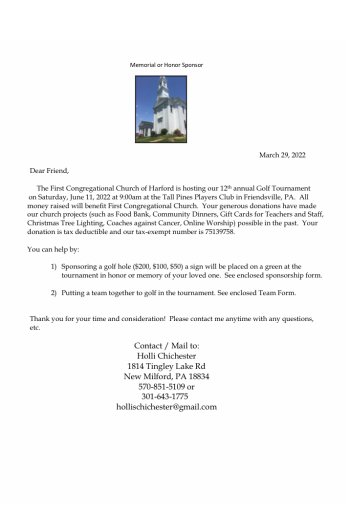 Memorial/Honor Sponsor Letter